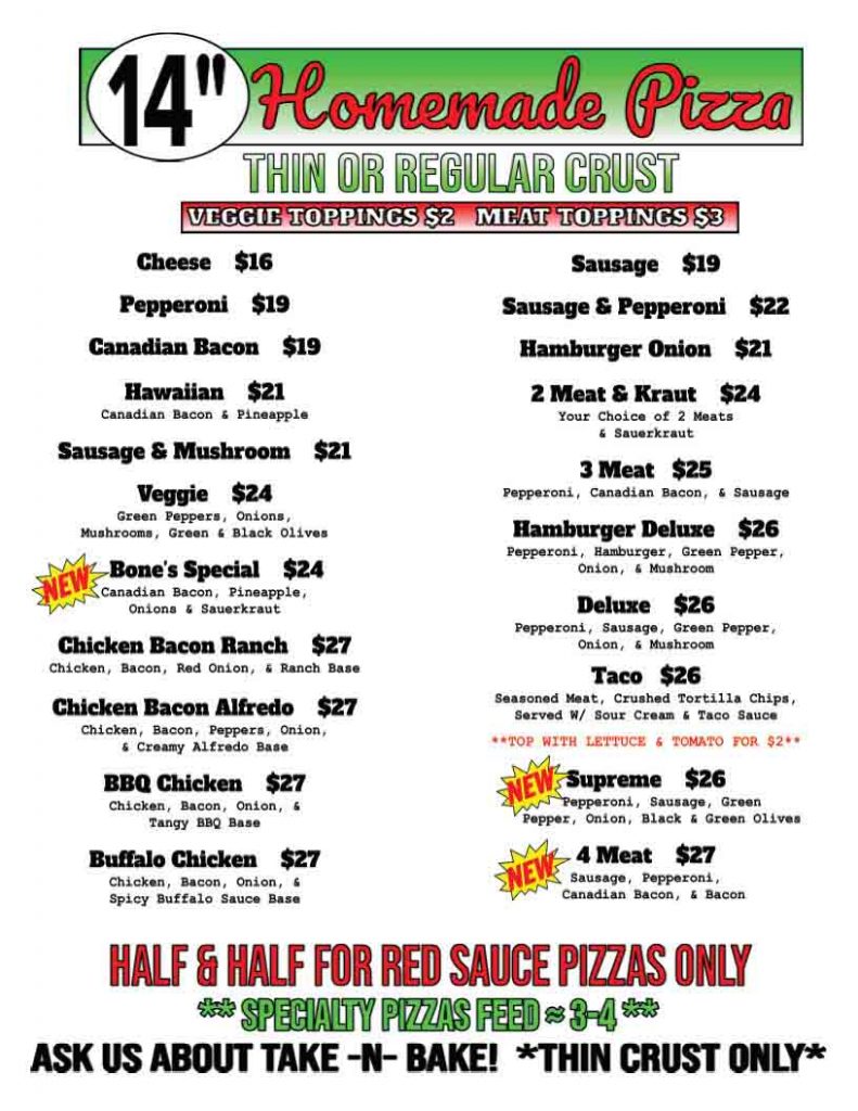 Pizza Menu KenMarKe Resort